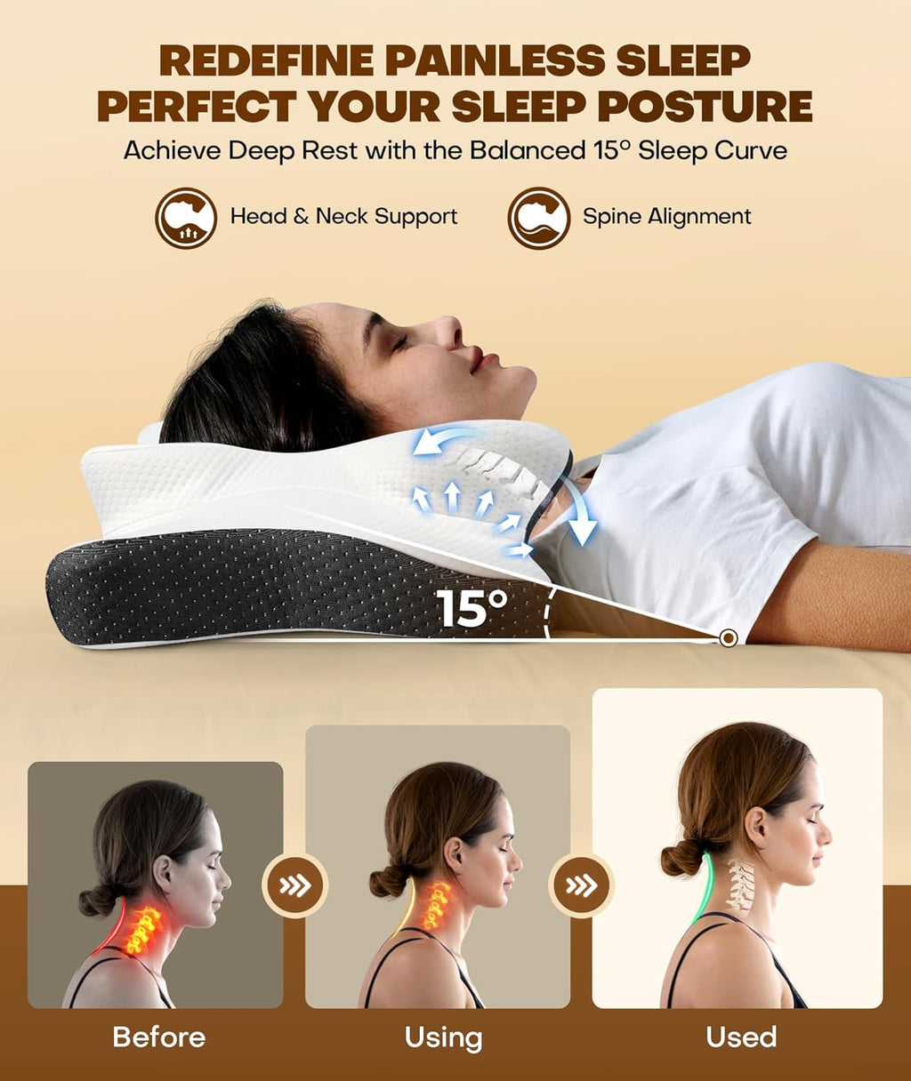 Dark grey ergonomic memory foam pillow for neck support