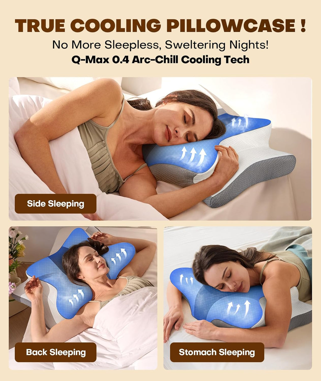 Grey ergonomic memory foam pillow for neck pain