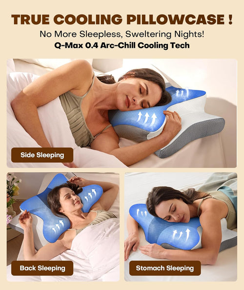 Grey ergonomic memory foam pillow for neck pain