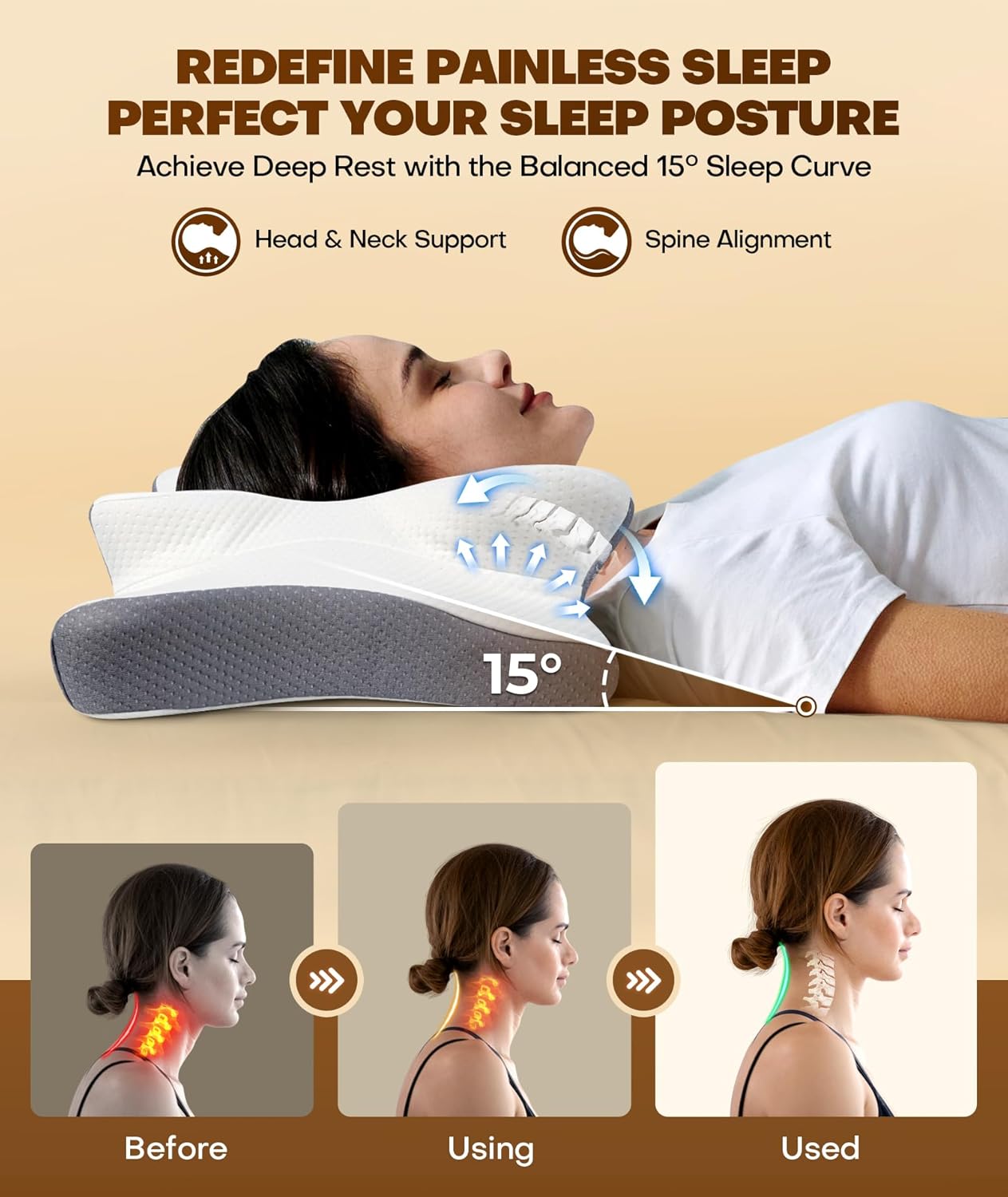 Orthopedic contour cervical pillow in grey